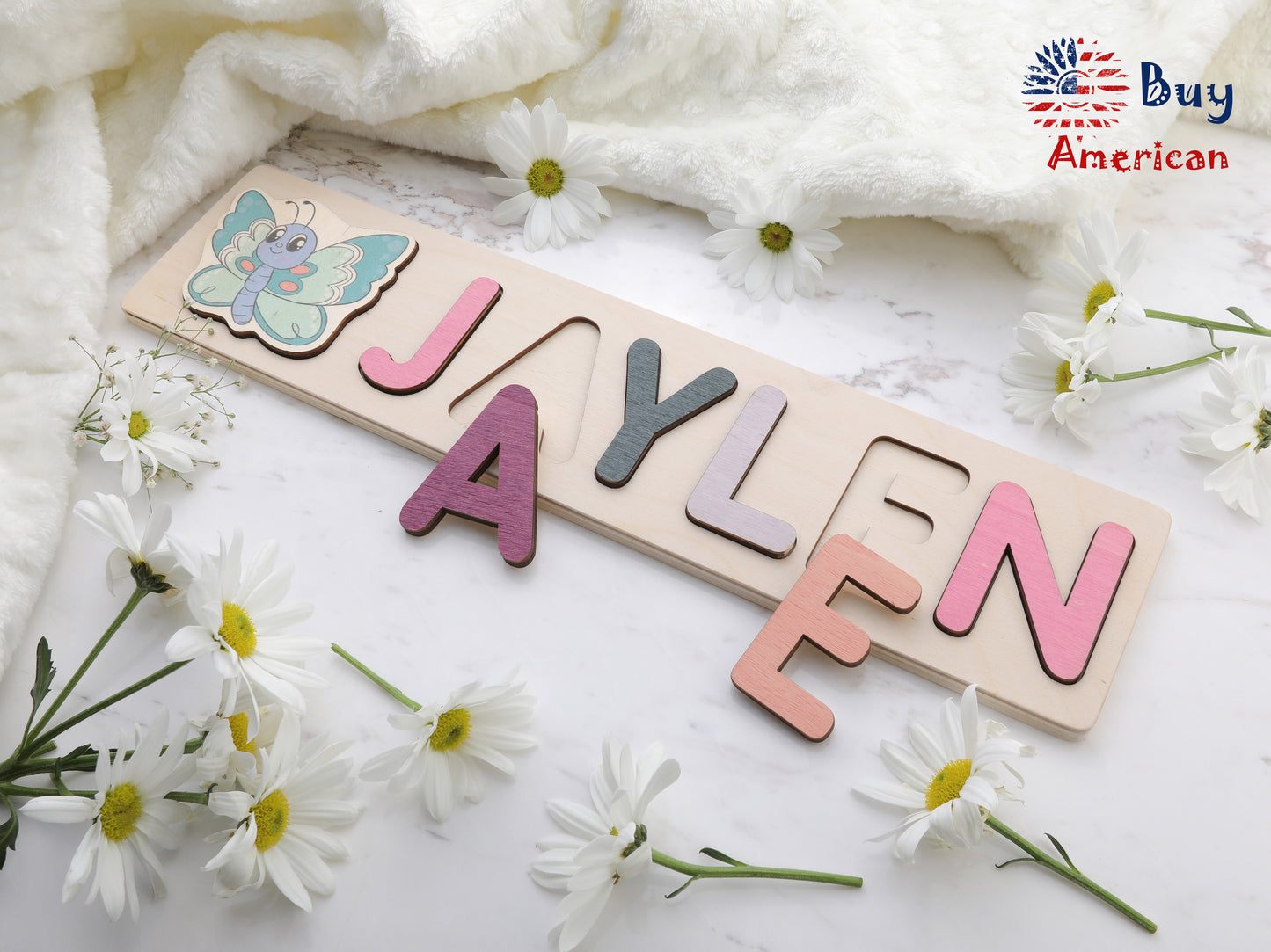 Wooden Personalized Name Puzzle 1st Birthday Gift Toys for Toddler